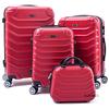 R.Leone Valigia da 1 pezzo Fino a Set 4 Trolley Rigido grande, medio, bagaglio a mano e beauty case 8 ruote in ABS 2026 (Rosso, Set 4 XXS S M L)