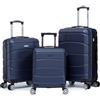R.Leone Valigia da 1 Fino a Set 4 Trolley Rigido grande, medio, bagaglio a mano 55x40x23 cm Wizz, ITA Airways e bagaglio 45x36x20 cm EasyJet in ABS 8001 (Blu, Set 3 Pezzi S M L)