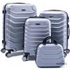 R.Leone Valigia da 1 pezzo Fino a Set 4 Trolley Rigido grande, medio, bagaglio a mano e beauty case 8 ruote in ABS 2026 (Argento, Set 4 XXS S M L)