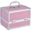 Joygoodta Scatola per trucchi, Scatola per trucchi con specchio 7x7x9 in Custodia portatile estensibile a 3 strati Organizer con serratura Custodia protettiva per per cosmetologo da