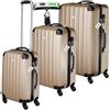 tectake® Set 3 Valigie, Rotelle Girevoli, Trolley Rigidi in ABS, Maniglie Telescopiche, Lucchetti a Combinazione, Set Viaggio con Bilancia ed Etichette per Bagagli - Champagne