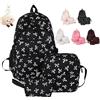 NNBWLMAEE Bow Backpack 3Pcs Set for Girls, Preppy Daypack & Shoulder Bag Handbags, Kawaii Bow Nylon School Bags Crossbody Bag, for Teen, College, Primary and Secondary (Black)