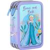 bgn Astuccio Scuola FROZEN 3 Scomparti Zip Cerniere completo di Colori GIOTTO, Astuccio Triplo 3 scomparti Frozen Elsa Bambina Pieno, 44 pezzi Accessori Scuola, Viola