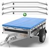 Tarpofix® Telo per rimorchio auto 266 x 160 x 10 cm + 3x Staffa per telone (regolabile 140-210 cm) - Copri rimorchio in materiale PVC - Telo PVC per vari rimorchi auto da 750kg & 1000kg