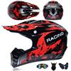 PAESCOY Casco Moto Donna Uomo Caschi Integrale MTB Casco Motocross Certificato DOT/ECE Con Occhiali Maschera Guanti Caschi Discesa Ciclomotore Di Sicurezza Per Cruiser Chopper,Red/B-XXL