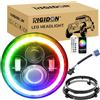 RIGIDON 1x 7 Pollici 50W Fari Led Con Anello Di Montaggio, 5000 LM Faro a Led Bianco + RGB, Rotonde Luci Fuoristrada Hi/Lo Fascio DRL Anteriore Faro Lampada per Wrangler JK TJ LJ CJ Hummer
