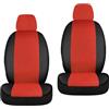 W-Parts Set di Coprisedili e Copri Poggiatesta per Sedili Anteriori Prodotto Artigianale Universale Bordi Elasticizzati per Airbag Laterale Lavabili lavatrice Ganci Di Fissaggio MADE IN ITALY (Rosso / Nero)