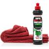 detailmate Set di lucidatura per la Cura Auto - Car Care: Menzerna Pasta abrasiva Green Line Super Heavy Cut Compound 300, 250 ml - rimuovi Graffi + Panno Spesso Microfibra, 40x40cm, 550 gsm