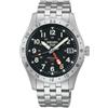 Seiko 5 GMT quadrante nero orologio in acciaio inox per gli uomini SSK023K1, Argento, Bracciale