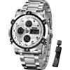 SKMEI Orologio da polso da uomo, impermeabile, militare, analogico, digitale, con LED, cronografo, in acciaio inox, orologio business da uomo, argento 1389, argento, 5,79 * 4,8 * 1,6 cm, Sportivo