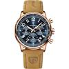 Poedagar Orologio da polso da uomo di lusso, impermeabile, luminoso, cronografo, data, moda, quarzo, cinturino in pelle di nylon, sportivo, da uomo, Oro rosa e blu.