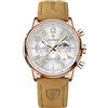 Poedagar Orologio da polso da uomo di lusso, impermeabile, luminoso, cronografo, data, moda, quarzo, cinturino in pelle di nylon, sportivo, da uomo, Oro rosa e bianco.