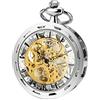 ManChDa Pocket Watch Square Dial Skeleton Pocket Watches Transparent Open Face Mechanical Fob Watch for Men Antique Roman Numerals Vintage Steampunk Chain + Gift Box