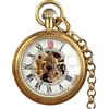VIGOROSO Orologio da tasca vintage da uomo, in rame, con carica manuale e secondi 24 ore e sub-quadranti, Scheletro, Orologio da tasca