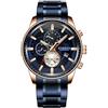 CURREN Orologio da polso da uomo con più fusi orari e data, in acciaio, sportivo, al quarzo, blu 8362, Blu, 22, Bracciale