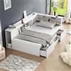 Moimhear Letto singolo, multifunzionale con cassetti, libreria e armadietto, cassettone con spazio di archiviazione, senza materasso, 90 x 200 cm, bianco