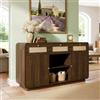 TIZZ Cassettiera 120 cm, altezza 85/larghezza 120/profondità 40 cm, con manici in rattan e oro, 3 cassetti + 2 armadi + ripiano aperto, ripiani regolabili in altezza