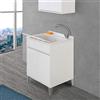 Inbagno Mobile Lavanderia con lavatoio in Resina Linea Way, L.59,3xP.49,8xH.85,5 cm, 3 colorazioni Disponibili, Include ASSE lavapanni e Kit sifone+piletta (Bianco Lucido)