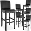 tectake® Set di 6 sgabelli da Bar con Gambe in Legno Massiccio, Seduta Confortevole, Altezza Regolabile 107 cm, Sedia da Pranzo Design Ergonomico, Ideale per Sala da Pranzo e Cucina - Nero