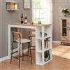 [en.casa] Tavolo Alto da Bar Bancone da Cucina a 3 Ripiani Laterali Penisola Salvaspazio con Scomparti Vani Aperti 120 x 60 x 106 cm - Bianco/Effetto Rovere