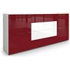 Vladon Madia Rova, Mobile con 4 Ante e 4 cassetti, Bianco Opaco/Bordeaux Lucido/Bianco Lucido (166 x 72 x 35 cm)