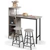 RELAX4LIFE Set di Tavolo con 2 Sedie con Porta Bottiglie da Vino, Portacalici, 4 Ripiani, Salvaspazio, Per Balcone, Cucina, Soggiorno, in Legno e Metallo,120 x 40 x 121,5 cm (Grigio)