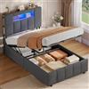AOGLLATI AGOLLATI Letto Singolo con Contenitore 90x200 Struttura Letto Singolo con LED e Stazione di Ricarica, Letto Contenitore Idraulico Struttura Letto Imbottito con Testiera Moderno Semplice Grigio Scuro