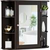 GIANTEX Armadietto Bagno a Parete, Mobiletto Pensile con Ante di Specchio, 6 Scomparti Laterali e 4 Ripiani di Stoccaggio, 3 Colori Disponibili, 65x17x64cm (Marrone)