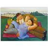 XCPORA Famosi Poster di Fernando Botero《 Picnic》Pittura su Tela Arte murale Creativa Fernando Botero Stampa Immagine Divertente per Decorazioni per la casa 40x60cm Senza Cornice