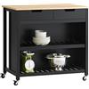 SoBuy Mobile Cucina Salvaspazio Carrello Cucina con Ruote Credenza Cucina Mobiletto Cucina Dispensa Isola Cucina Mobile Cucina con Cassetti Piano in Legno Nero 98x94x58 cm FKW74-SCH