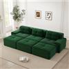 Bladez Modulsofa Boneless Cloud 3-Posti Cord Sofa Angolo con Funzione Letto & 3 Pouf, Seduta Profonda Boneless Compressione Divano, Montaggio Senza Attrezzi, Divano per Soggiorno, Complesso di Divani