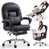 EMIAH Sedia da Ufficio Ergonomica con Poggiapiedi, Poltrona Reclinabile da Scrivania in Pelle PU, Sedie Moderne per Vanità con Ruote, Comoda Sedia da Computer con Schienale Medio per la Casa, Nero