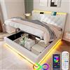 Autheria Letto Matrimoniale con Contenitore 160x200 cm con LED e USB Type C e APP, Letto una piazza e mezza con Vano Portaoggetti e Testiera, Letto Contenitore con rete a doghe, Struttura Letto Matrimoniale