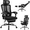 Salutmeuble Sedia da ufficio ergonomica, sedia da ufficio con poggiapiedi, sedia girevole con schienale alto in rete con poggiatesta regolabile e supporto lombare (nero)