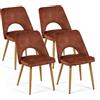 Brigros - Set 4 Sedie Sala da Pranzo in Tessuto Effetto Velluto con Seduta Imbottita e Gambe in Metallo Effetto Legno Modello Oblo (Mattone)