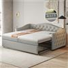 Wyibwy Letto imbottito Divano letto allungabile, 90 * 200 cm, Con connessione USB, Forma classica con bottoni con rete a doghe, Letto multifunzionale, Tessuto di lino, Grigio (materasso non incluso)