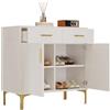 Senmate Credenza Soggiorno Moderna, Maniglie Oro Spazzolato e Gambe Lucide Mobile TV, Soluzione Archiviazione per Sala da Pranzo e Ingresso (Bianco, 80x35x79.5 cm)