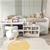 Idemon Lettino per bambini 90 × 200 cm, con vano portaoggetti, scrivania con prese secondo la norma europea, letto singolo in legno, bianco