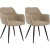 Mevsim Store Set di 2 Sedie Sala da Pranzo Beige con Braccioli - Tessuto Imbottito Ergonomico e Gambe in Metallo Nero - Sedie Moderne Ideali per Cucina, Tavolo da Pranzo e Soggiorno con Comfort Elegante