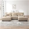 Rvjiahe Lussuoso divano angolare modulare - Divano cloud a forma di U oversize per soggiorno, sedile profondo, divano letto trasformabile con pouf (marrone chiaro+3 posti)