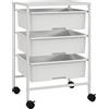HOMCOM Carrello Portaoggetti con 3 Cestini Estraibili e Ruote, Carrello da Cucina Salvaspazio in Acciaio e Plastica, Bianco
