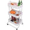 BAKAJI Carrello da Cucina in Metallo 3 Ripiani Slim Stile Industrial, 4 Ruote Girevoli, Carrellino Portaoggetti Ideale per Cucina, Bagno, Soggiorno, Design Salvaspazio, Multiuso, 46x40x84Hcm (Bianco)