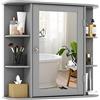 RELAX4LIFE Armadietto da Bagno con Specchio, Mobiletto a Parete Salvaspazio, Ripiano Regolabile,Specchiera Moderno, 66 x 16,5 x 63 cm (Grigio)
