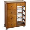 Liberoshopping Carrello cucina cassettiera OTELIA in legno di faggio con 4 cassetti, 4 cesti portafrutta in acciaio, ruote piroettanti e piano con mattonelle in ceramica - Made in Italy (Rovere)