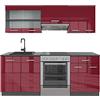 Vicco Cucina componibile R-Line, Rosso lucido/antracite, 200 cm senza piano di lavoro, adatto per l'espansione individuale con moduli aggiuntivi