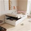 BSMGSGN Letto Singolo 90x200 cm in Velluto Beige, Letto Contenitore con Sollevamento Idraulico, Testiera Ondulata, Illuminazione LED e Rete a Doghe, Materasso Non Incluso