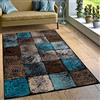 Paco Home Tappeto Design Soggiorno Stravagante Colorazione A Quadri Turchese Marrone Crema, Dimensione:80x150 cm