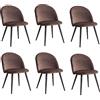 BenyLed - Set di 6 sedie da salone e cucina con rivestimento in velluto, moderne, con gambe in metallo nero (marrone)