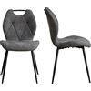 HJhomeheart Set di 2 Sedie, Sedie da Pranzo Imbottite, Sedie da Cucina in Stile Scandinavo, Gambe in Metallo, Cuscini in Tessuto con Motivo a Rombi e Maniglie, Grigio