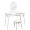 LIFEZEAL Vanità per bambini, vanità in legno con sgabello e specchio, tavolo da trucco con cassetto per ragazze, 70 x 34 x 100 cm (bianco)